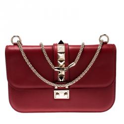 Pre Owned Valentino Rosso V. Leather Glam Lock Chain Shoulder Bag