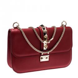 Pre Owned Valentino Rosso V. Leather Glam Lock Chain Shoulder Bag