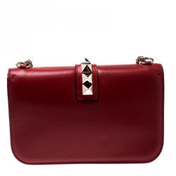 Pre Owned Valentino Rosso V. Leather Glam Lock Chain Shoulder Bag