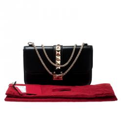 Pre Owned Valentino Black Leather Glam Lock Chain Shoulder Bag
