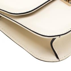 Pre Owned Valentino Light Ivory Leather Small Glam Lock Chain Shoulder Bag