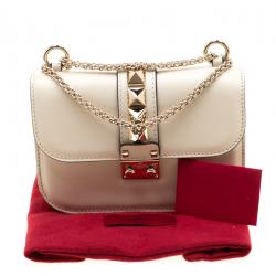 Pre Owned Valentino Light Ivory Leather Small Glam Lock Chain Shoulder Bag