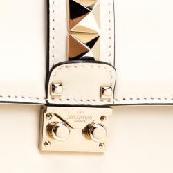 Pre Owned Valentino Light Ivory Leather Small Glam Lock Chain Shoulder Bag