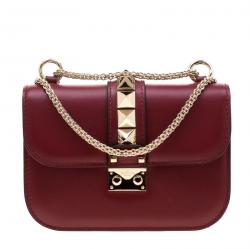 Pre Owned Valentino Rubino Leather Small Glam Lock Chain Shoulder Bag