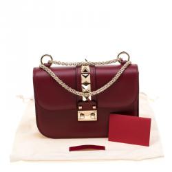 Pre Owned Valentino Rubino Leather Small Glam Lock Chain Shoulder Bag