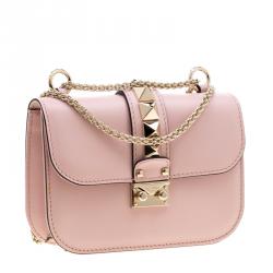 Pre Owned Valentino Water Rose Leather Small Glam Lock Chain Shoulder Bag