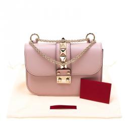 Pre Owned Valentino Water Rose Leather Small Glam Lock Chain Shoulder Bag