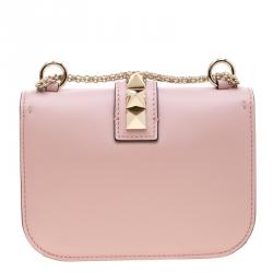 Pre Owned Valentino Water Rose Leather Small Glam Lock Chain Shoulder Bag