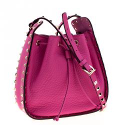 Pre Owned Valentino Pink Orchid Leather Rockstud Bucket Bag
