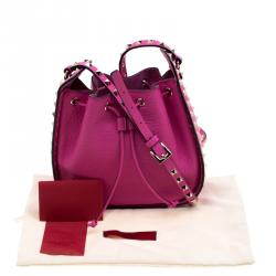 Pre Owned Valentino Pink Orchid Leather Rockstud Bucket Bag