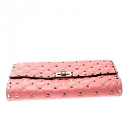 Pre Owned Valentino Paradise Rose Quilted Soft Leather Rockstud Spike Chain Clutch Bag