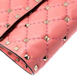 Pre Owned Valentino Paradise Rose Quilted Soft Leather Rockstud Spike Chain Clutch Bag