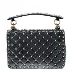Pre Owned Valentino Black Quilted Coated Fabric Medium Rockstud Spike Chain Shoulder Bag