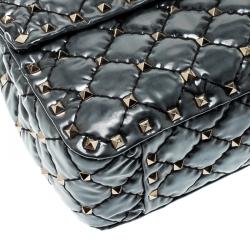 Pre Owned Valentino Black Quilted Coated Fabric Medium Rockstud Spike Chain Shoulder Bag