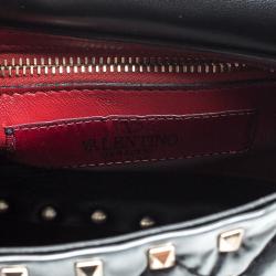 Pre Owned Valentino Black Quilted Coated Fabric Medium Rockstud Spike Chain Shoulder Bag