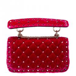 Pre Owned Valentino Disco Pink Quilted Velvet Rockstud Spike Chain Shoulder Bag