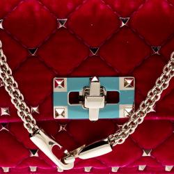 Pre Owned Valentino Disco Pink Quilted Velvet Rockstud Spike Chain Shoulder Bag