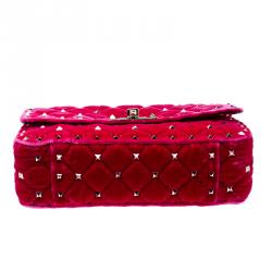 Pre Owned Valentino Disco Pink Quilted Velvet Rockstud Spike Chain Shoulder Bag