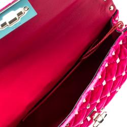 Pre Owned Valentino Disco Pink Quilted Velvet Rockstud Spike Chain Shoulder Bag