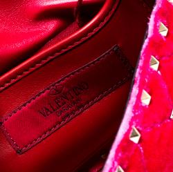 Pre Owned Valentino Disco Pink Quilted Velvet Rockstud Spike Chain Shoulder Bag