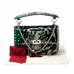 Pre Owned Valentino Multicolor Quilted Leather Tiger Inlay Medium Rockstud Spike Chain Shoulder Bag