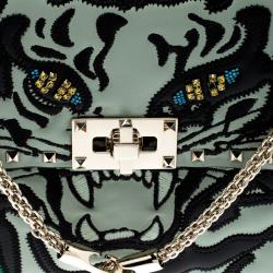 Pre Owned Valentino Multicolor Quilted Leather Tiger Inlay Medium Rockstud Spike Chain Shoulder Bag