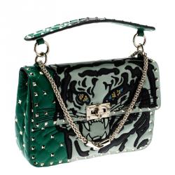 Pre Owned Valentino Multicolor Quilted Leather Tiger Inlay Medium Rockstud Spike Chain Shoulder Bag