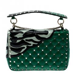 Pre Owned Valentino Multicolor Quilted Leather Tiger Inlay Medium Rockstud Spike Chain Shoulder Bag