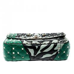Pre Owned Valentino Multicolor Quilted Leather Tiger Inlay Medium Rockstud Spike Chain Shoulder Bag
