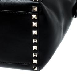 Pre Owned Valentino Black Leather Rockstud Trapeze Double Handle Bag