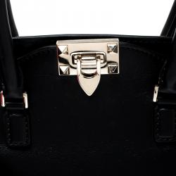 Pre Owned Valentino Black Leather Rockstud Trapeze Double Handle Bag