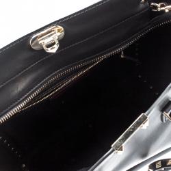 Pre Owned Valentino Black Leather Rockstud Trapeze Double Handle Bag
