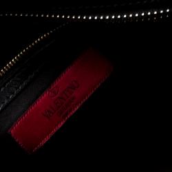 Pre Owned Valentino Black Leather Rockstud Trapeze Double Handle Bag