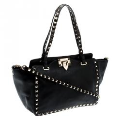 Pre Owned Valentino Black Leather Rockstud Trapeze Tote