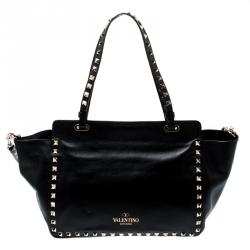 Pre Owned Valentino Black Leather Rockstud Trapeze Tote