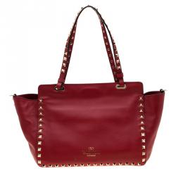 Pre Owned Valentino Rosso V. Leather Small Rockstud Trapeze Tote