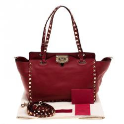Pre Owned Valentino Rosso V. Leather Small Rockstud Trapeze Tote