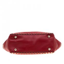 Pre Owned Valentino Rosso V. Leather Small Rockstud Trapeze Tote