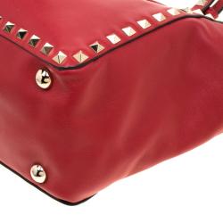 Pre Owned Valentino Rosso V. Leather Small Rockstud Trapeze Tote