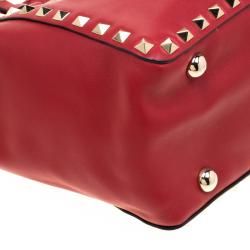 Pre Owned Valentino Rosso V. Leather Small Rockstud Trapeze Tote