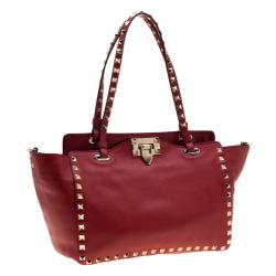 Pre Owned Valentino Rosso V. Leather Small Rockstud Trapeze Tote