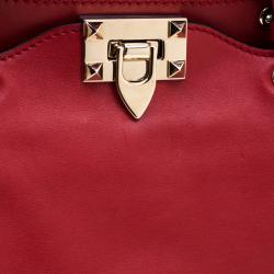 Pre Owned Valentino Rosso V. Leather Small Rockstud Trapeze Tote