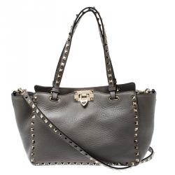 Pre Owned Valentino Perla Leather Small Rockstud Trapeze Tote