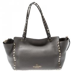 Pre Owned Valentino Perla Leather Small Rockstud Trapeze Tote