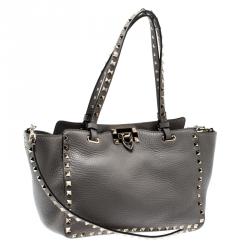 Pre Owned Valentino Perla Leather Small Rockstud Trapeze Tote