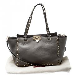 Pre Owned Valentino Perla Leather Small Rockstud Trapeze Tote