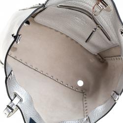 Pre Owned Valentino Silver Leather Small Rockstud Trapeze Tote