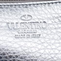 Pre Owned Valentino Silver Leather Small Rockstud Trapeze Tote