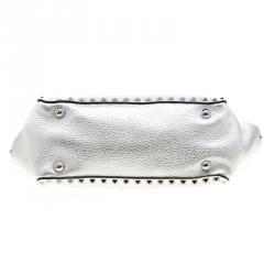 Pre Owned Valentino Silver Leather Small Rockstud Trapeze Tote