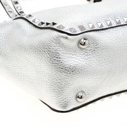 Pre Owned Valentino Silver Leather Small Rockstud Trapeze Tote
